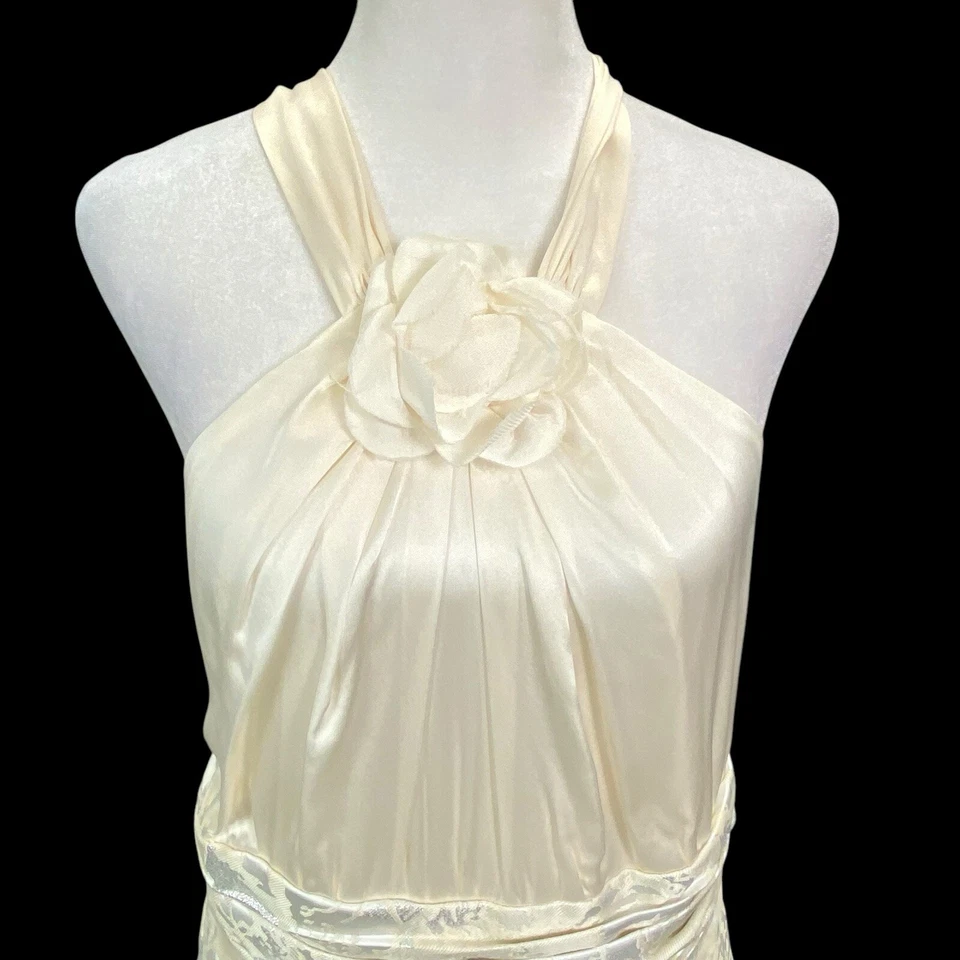 Vestido Halter ALEXIA ADMOR Mujer Mezcla Seda Talla 10 Marfil Jacquard Elegante 2-31 Foto 4 de 4