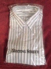 Men's Meeting Street NWT LS Button Down 16.5/33 White Stripe Dress Shirt