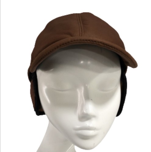 Real Sheepskin Hat Baseball Cap With Ear/Neck Flap Genuine Wool Lining 54cm-60cm - Picture 2 of 10