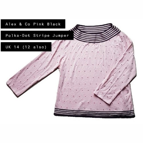 Ladies ALEX&Co Pink Black Polka-Dot Stripe Jumper Top Unique Fashion UK 12-14 - Picture 2 of 2