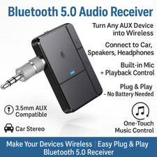 NEW Bluetooth 5.0 Transmisor Receptor Adaptador de Audio 3.5mm Aux de Carro TV