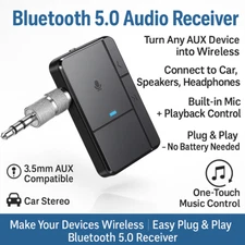 Receptor Bluetooth 5.0 para Auto,Casa, Bocinas, PC, Audífonos con AUX 3.5mm