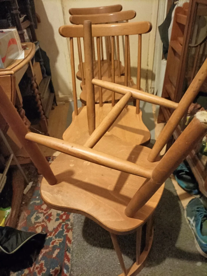 4 Retro Style Stick Plywood Seat Chairs Light Colour Drop Leaf Table  Match Set - Image 4 of 4