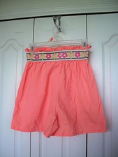 MADE IN USA Medium VINTAGE RARE Nylon NEON ORANGE Floral Band Waist Women Shorts