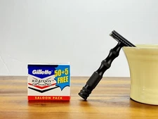 BLACK Steel SAFETY RAZOR+55 RAZOR BLADES Double Edge Wilkinson Sword-2PC SET