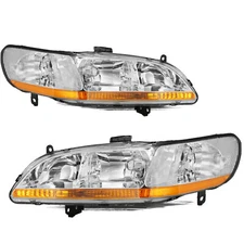 For 1998-2002 Honda Accord Chrome Housing Amber Corner Headlights Assembly Pair