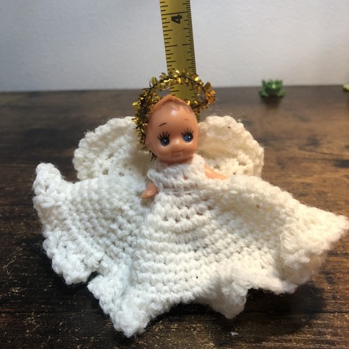 Vintage Christmas angel mini doll handmade crocheted angel dress with wings - Picture 8 of 11