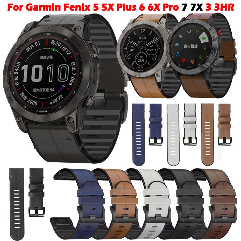 Quickfit For Garmin Fenix 6 6X 7X 7 5 5X 3HR Leather Silicone Watch Band  Strap