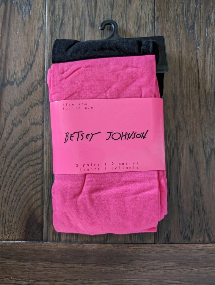 Paquete de 2 pares de medias opacas lisas Betsey Johnson para mujer, rosa/negro, S/M Foto 2 de 3