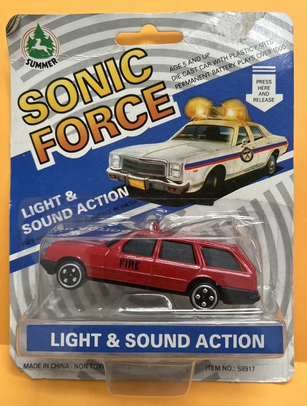 NIB VINTAGE 80'S SUMMER SONIC FORCE SOUND & LIGHT DIE-CAST MERCEDES RED FIRE CAR