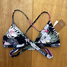 HOBIE GIRLS BRALETTE FLORAL HIBISCUS BIKINI TOP sz 14 Blue White Pink Lined NWT