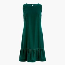 J Crew H4085 NWT Size 2 Tall Luxurious Green Velvet Ruffle-Hem Sheath Dress