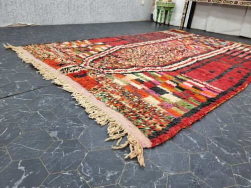 Moroccan Boujaad Handmade Rug 5'5''x8'3" Berber Checkered Red Wool Tribal Carpet - Picture 5 of 11
