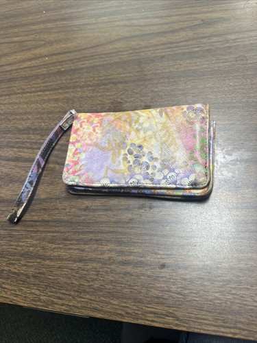 Hobo Wristlet Clutch Strap Tumbled Leather Poppy Floral Purse All Over