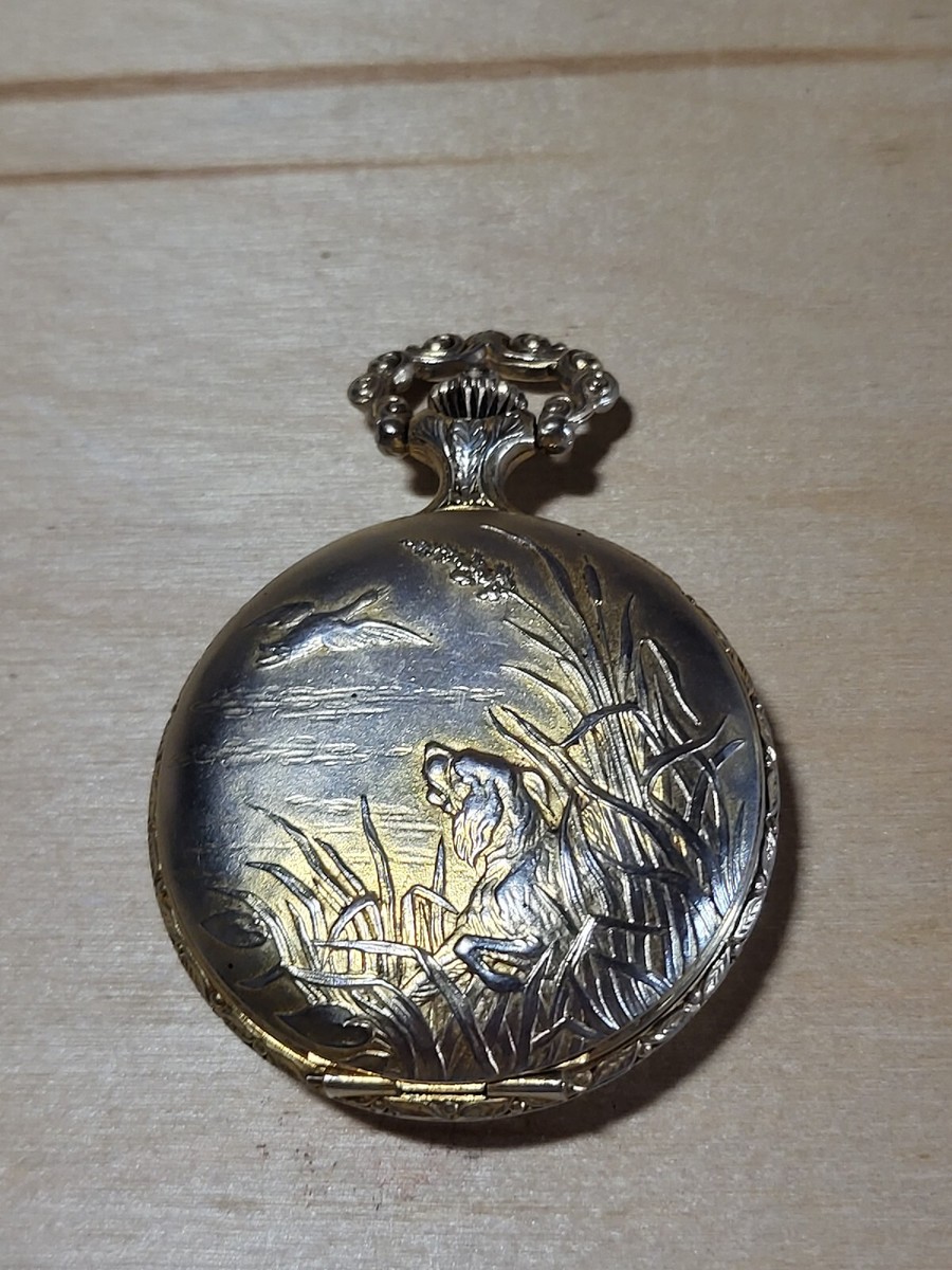 Andre Rivalle Pocket Watch 17 Jewels Shock Bird & Dog & Duck Gold