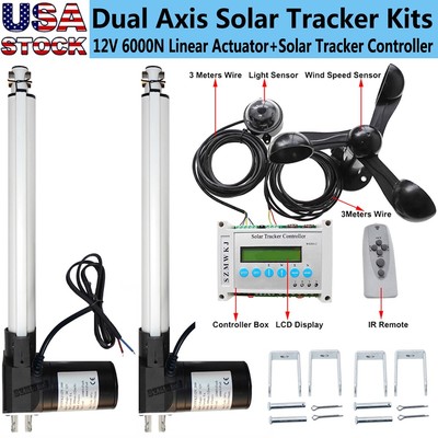 6000N Dual Axis Solar Tracker Kits-2x12'' Linear Actuator +Controller +Anemometer