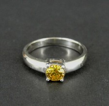 Ring Silver Yellow Round Stone Band Sterling Silver 925 Size 7.75 Band 7 3/4