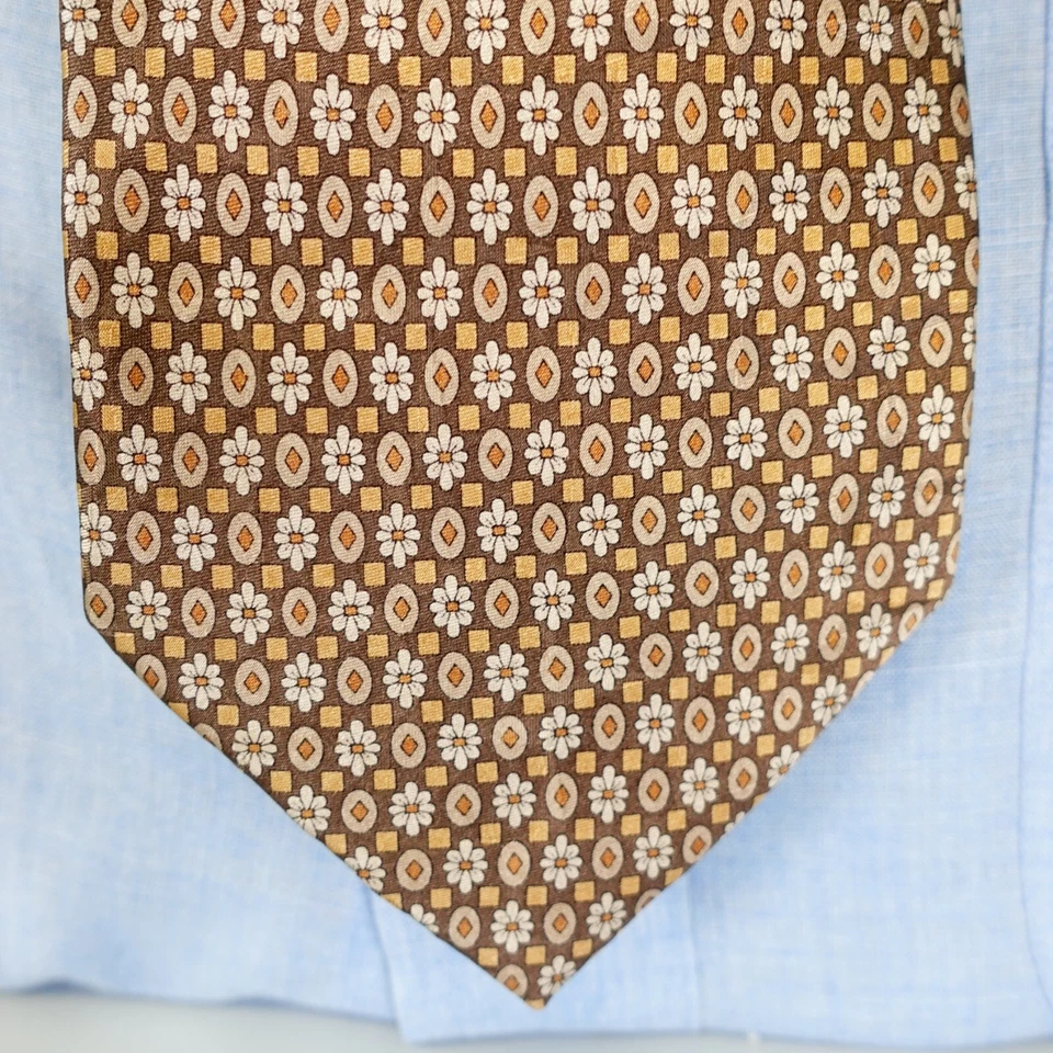 Boho Neck Tie Mens Brown Geometric Floral Micro Silk Woven Dress Whimsy SATCHI - Image 2 of 4