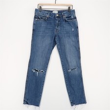 We The Free People Jeans Womens 26 Blue Button Fly Distressed Ankle Fray