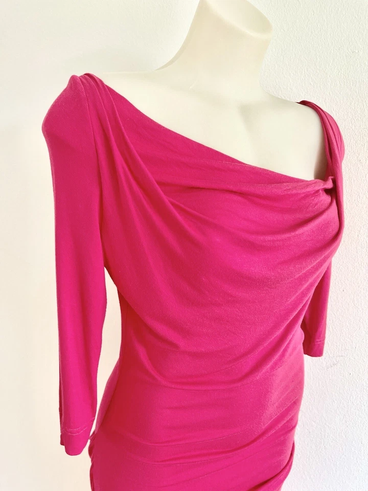Vestido Vivienne Westwood Rosa Magenta Jersey Algodón Talla L Drapeado Elastizado Bodycon Foto 3 de 4