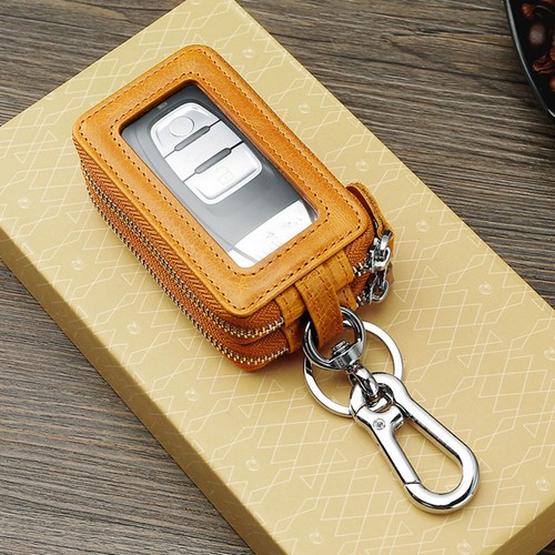 Genuine Leather Car Key Wallet Holder Case Keychain Bag Double Zipper Pouch - Picture 7 of 21