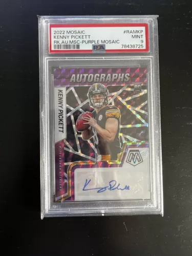 PSA 9 2022 Panini Mosaic Purple ￼Kenny Pickett Autograph RC Rookie Auto 15/49