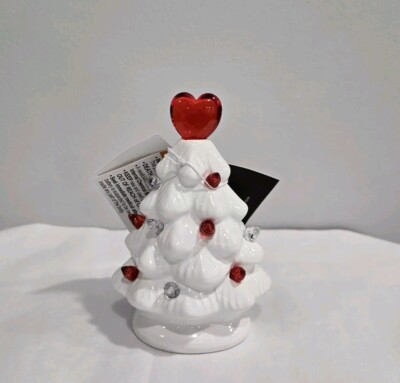 Hobby Lobby Valentines Day Ceramic Light Up Mini Tree 5'' White Red Heart NEW