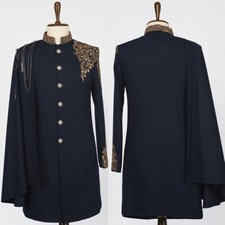 Embroidery Lace Appliques Men Suits Slim Fit with Cape Formal Tuxedos Formal