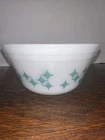 Vintage MCM  Federal Milk Glass Turquoise Atomic Diamond Star Mixing Bowl 6"