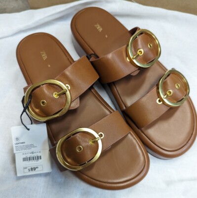 ZARA サンダル ZARA 本革レザー 編み上げ フラット サンダル 24.5cm - メルカリ