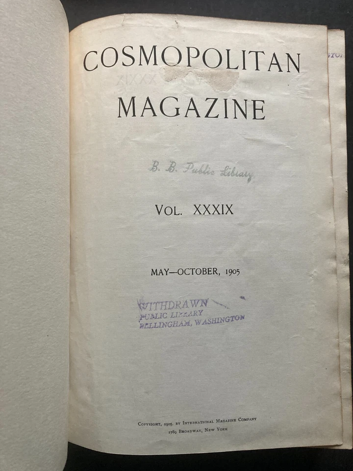 ANTIQUE !! Cosmopolitan Magazine May-October 1905 Vol. XXXIX HC Leather Illus. - Image 3 of 4