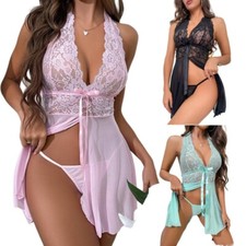 Lace Sexy Lingerie for Womens Nightgown Babydoll Underwear Sleepwear with Thong