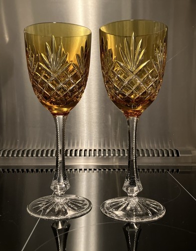 FABERGE ODESSA GOLDEN YELLOW CRYSTAL GLASSES H: 8 7/8" Set of 2 - Picture 6 of 18