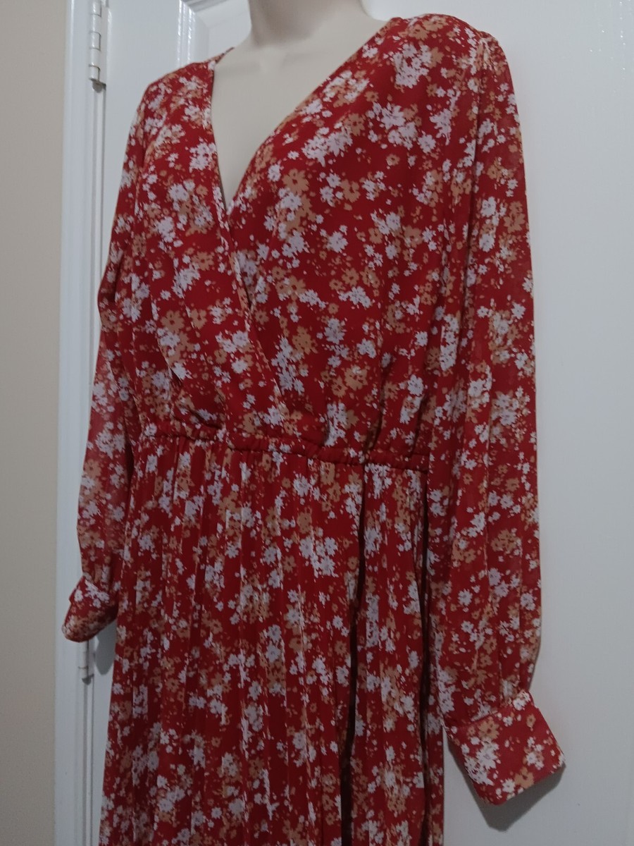 INDIGO ROSE WOMEN'S LONG SLEEVE PLEATED FLORAL RED MAXI DRESS SIZE XL |  eBay