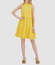 $89 Nine West Women's Yellow Gauze Tiered Band Neck A-Line Dress Size 6
