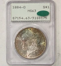 1884-O Morgan Silver Dollar ~ PCGS MS63 & CAC OGH Rattler ~ Rainbow Toned