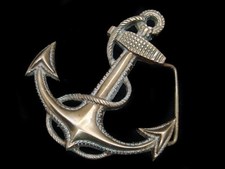 SL07153 VINTAGE 1970s CUT-OUT  SHIP'S ANCHOR  ROPE  SOLID BRASS BELT BUCKLE