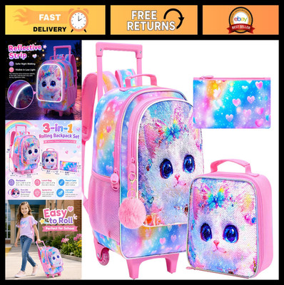 3PCS Kids Rolling Backpack Set, Wheeled Bookbag & Lunch Box for School, Boys & G