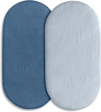 Muslin Bassinet Fitted Sheets 2 Pack, Soft Breathable Cotton Baby Bassinet