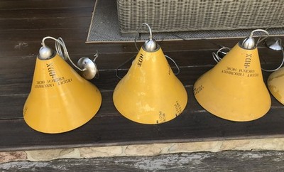 INCREDIBLE Lot of 3 Converted Industrial Cone PENDANT LIGHTS Repurposed Military