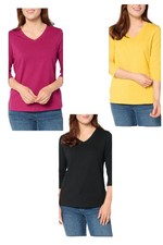 Denim & Co. Women's Jersey 3-Pack 3/4 Sleeve Tops Blk/Rasp/Gold
