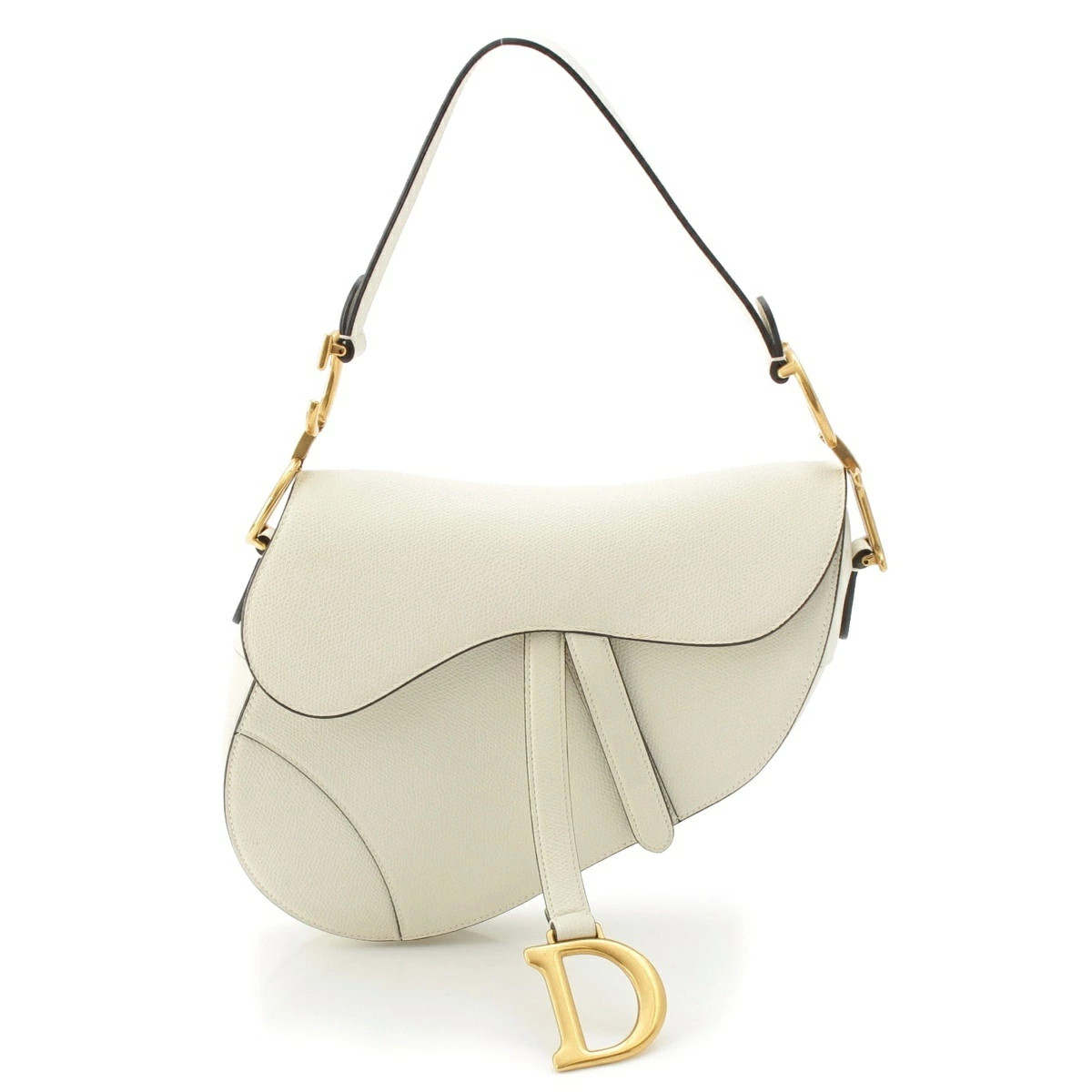 AUTH CHRISTIAN DIOR LEATHER SADDLE BAG ONE SHOULDER BAG WHITE LATTE WOMEN'S F/S