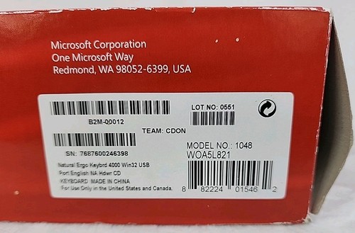 Microsoft Natural Ergonomic Keyboard USB 4000 V1.0 KU-0462 With Riser & Box - Photo 17/21