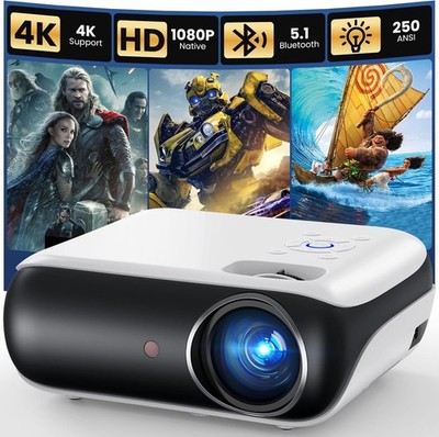 Native 1080P Projector, Bluetooth Home Theater Movie Projector with Built-in Sp