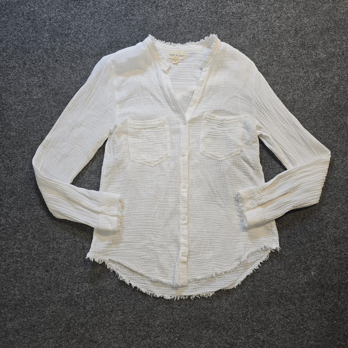 トップス STONE  751564450 GAUZED COTTON Cloth Stone Top Womens Size Small White Gauze Texture Long Sleeve