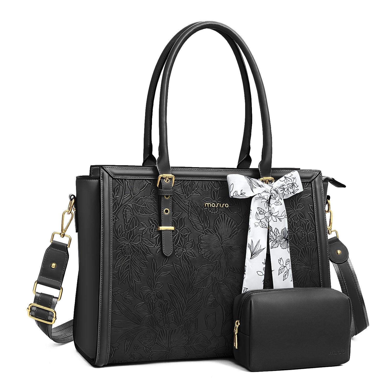 MOSISO Laptop Bag for Women, 17-17.3 inch PU Leather Tote 17