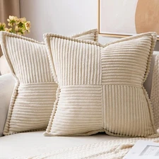 MIULEE Corduroy Throw Pillow Covers 16x16 Set of 2 Soft Decorative Beige