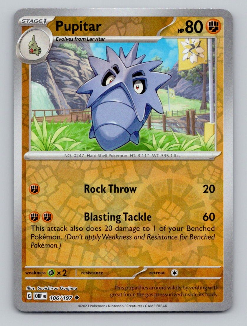 Reverse Holo Pupitar 106/197 Uncommon Obsidian Flames Pokemon