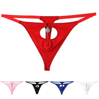 Herren Sexy Elastische Tanga Unterwäsche mit Einzigartigem O Ring Loch und Hohl
