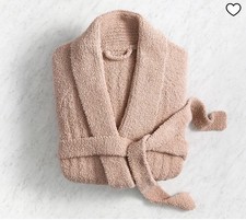 Pottery Barn PB Women s Medium Cozy Ribbed Robe Blush Plush Fleece Pockets